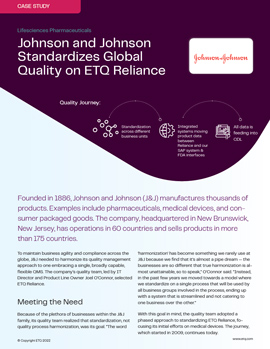 Johnson and Johnson Standardizes Global Quality on ETQ Reliance